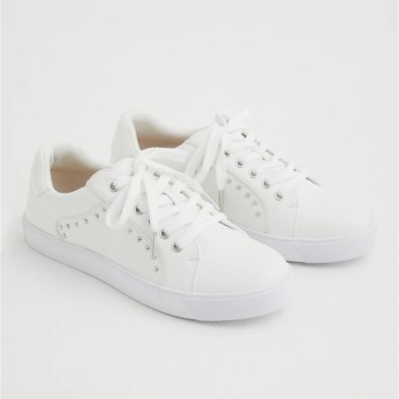 torrid Shoes - TORRID WHITE FAUX LEATHER STUDDED LACE-UP SNEAKERs 12 (WW) Shoes